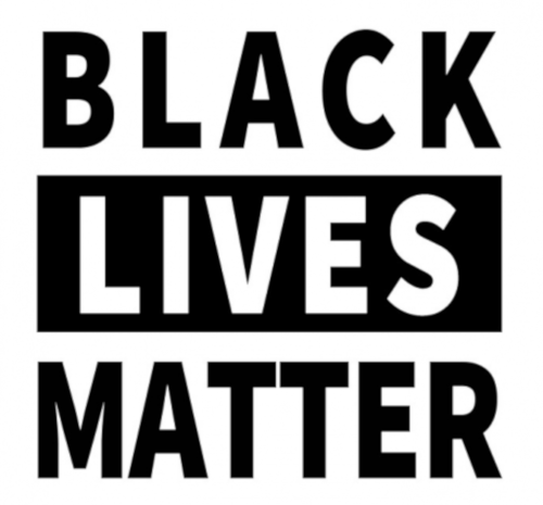 Black and white Black Lives Matter graphic in bold san serif typeface